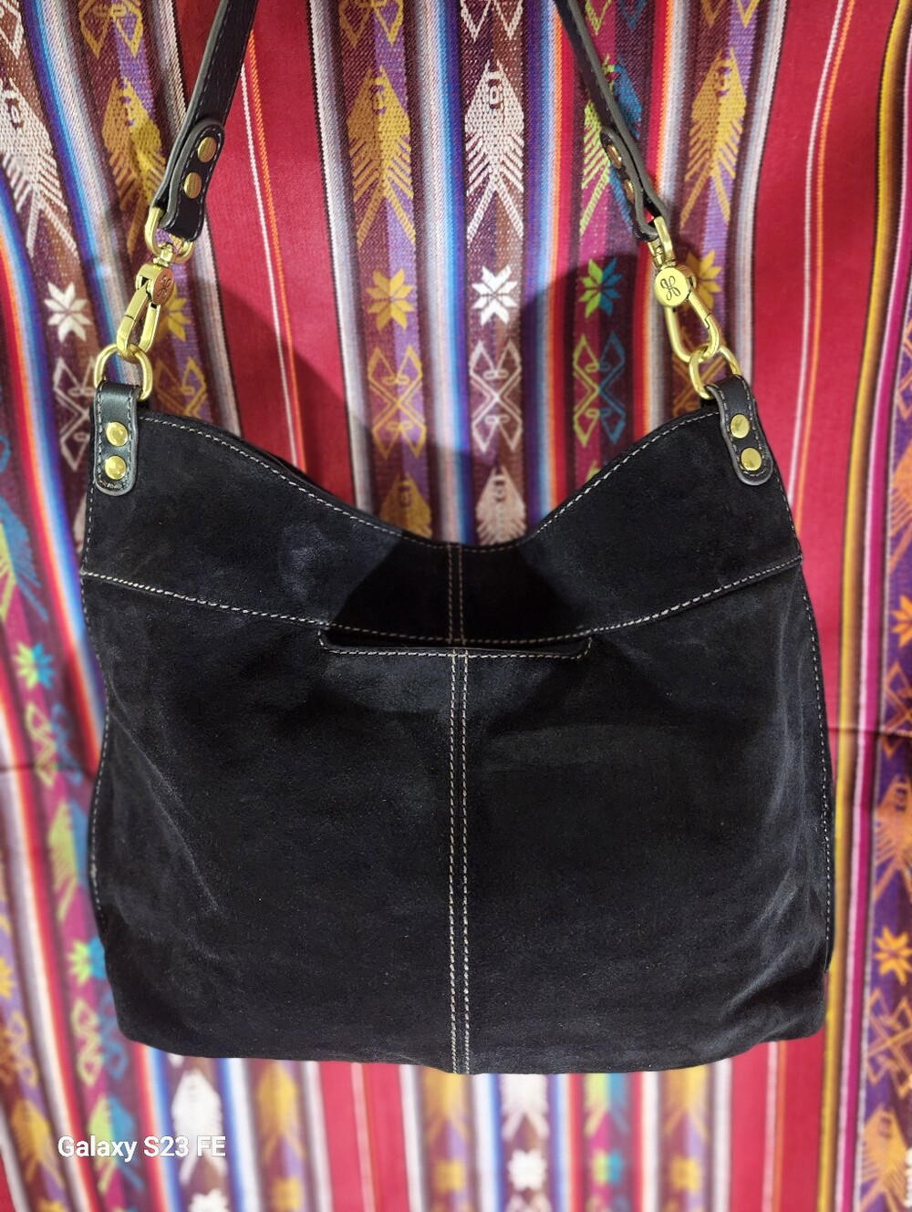 Hobo 'Pier Shoulder Bag' Whipstitch Black Suede - Picture 3 of 9